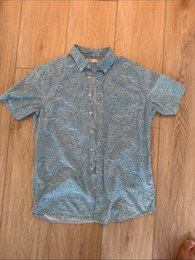 Sonoma Sky Blue Wave-Print Short Sleeve Button-Down Shirt